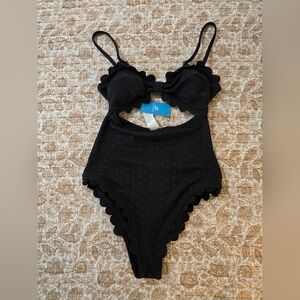 Cupshe Black Scallop Edge Cutout Bathing Swim Suite, XL